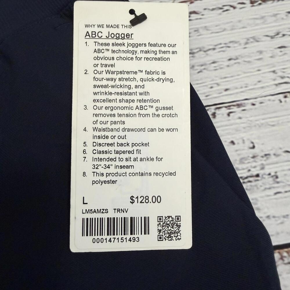 NWT Lululemon Men's ABC Jogger Pants True Navy Size L - Picture 3 of 6